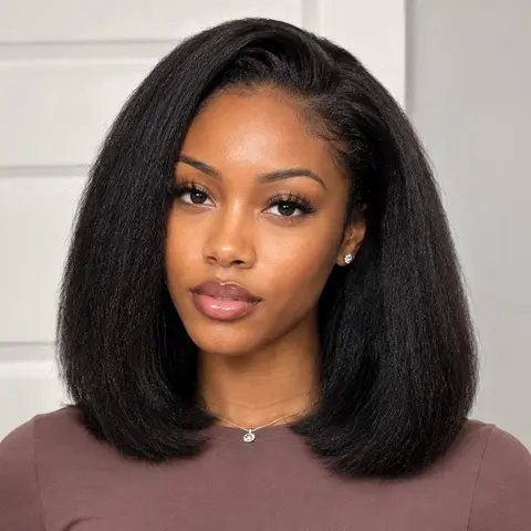 Celie Hair Invisible Hairline Half Wig Bob Kinky Straight / Yaki Straight Flip Over Install Wear Go Glueless Wig Human Hair Beginner Friendly
