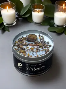 Balance Crystal Intention Candle Tiger's eye Citrus Pine Wooden wick