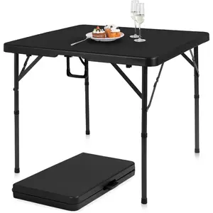 34" Folding Card Table Square Foldable Table Plastic Portable with Detachable Legs, Dual Height Adjustable, Heavy-Duty Indoor Outdoor Dining, Game, Picnic, Mahjong Tables-Black