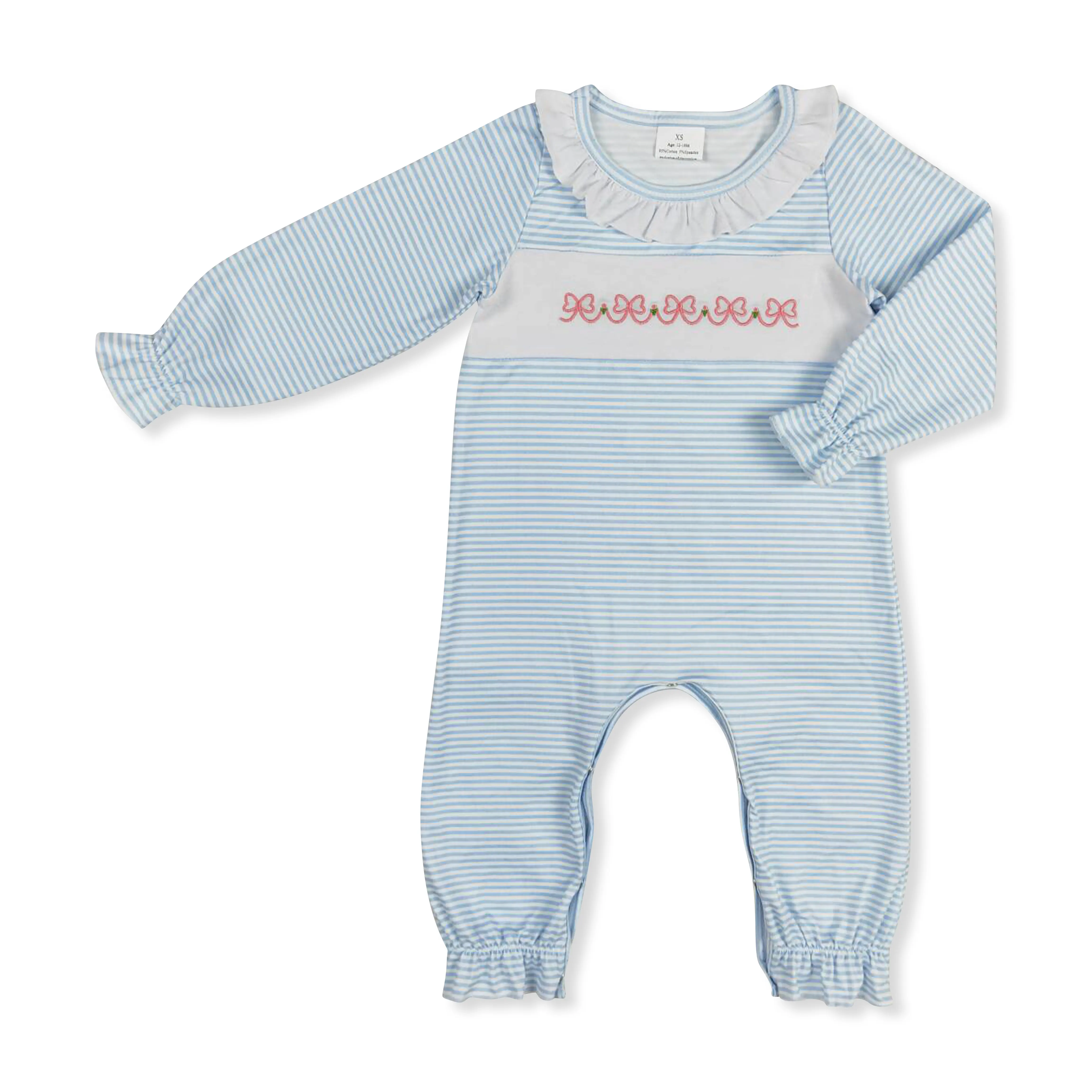 Baby Girls Clothing, Blue Bow Pattern Print 1-Piece Bodysuit