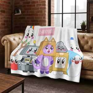 Cartoon Lankybox Cute Foxy Boxy Rocky Flannel Blanket,Cozy Soft Throw Blanket For Home Bedroom Bed Sofa Picnic Cover Kids Gift