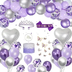 Purple and Silver Balloons, Purple Birthday Decorations for Girls & Women 48 count , Pastel Purple Confetti Silver Heart Balloons, Purple Balloon Arch Kit for Baby Shower Bridal Shower Party Decoration