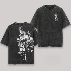 Retro One Piece Portgas D. Ace Vintage Washed Tee 90s Vintage Graphic Unisex Oversize Anime Manga Acid Washed Lightweight Cotton T-Shirt Hoodies Fabric Crewneck Sweater Gift For Anime Fans And Lovers