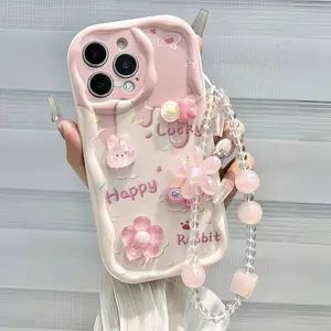 Apple Daisy Teddy BearCartoon Bear Holographic FloralChain Swirl Print Flower Protective Cover IPhone15, 15 Pro Max, 13, 14, 11, 12, XS, XR,7/8, 7/8 Plus Soft Phone Case Accessories