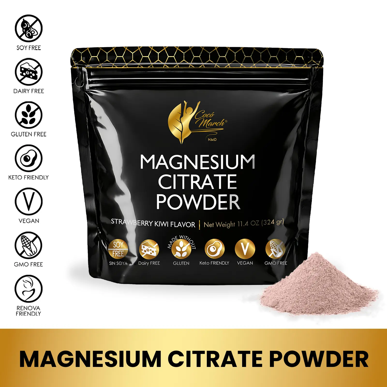Cocó March N.M.D Magnesium Citrate Powder - Mineral Dietary Supplement - 45 Servings per Bag Edible Fitness