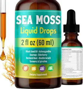 Sea Moss Liquid Drops – Black Seed Oil, Elderberry & Burdock Root – Vegan & Raw Supplement – 2 Fl.oz