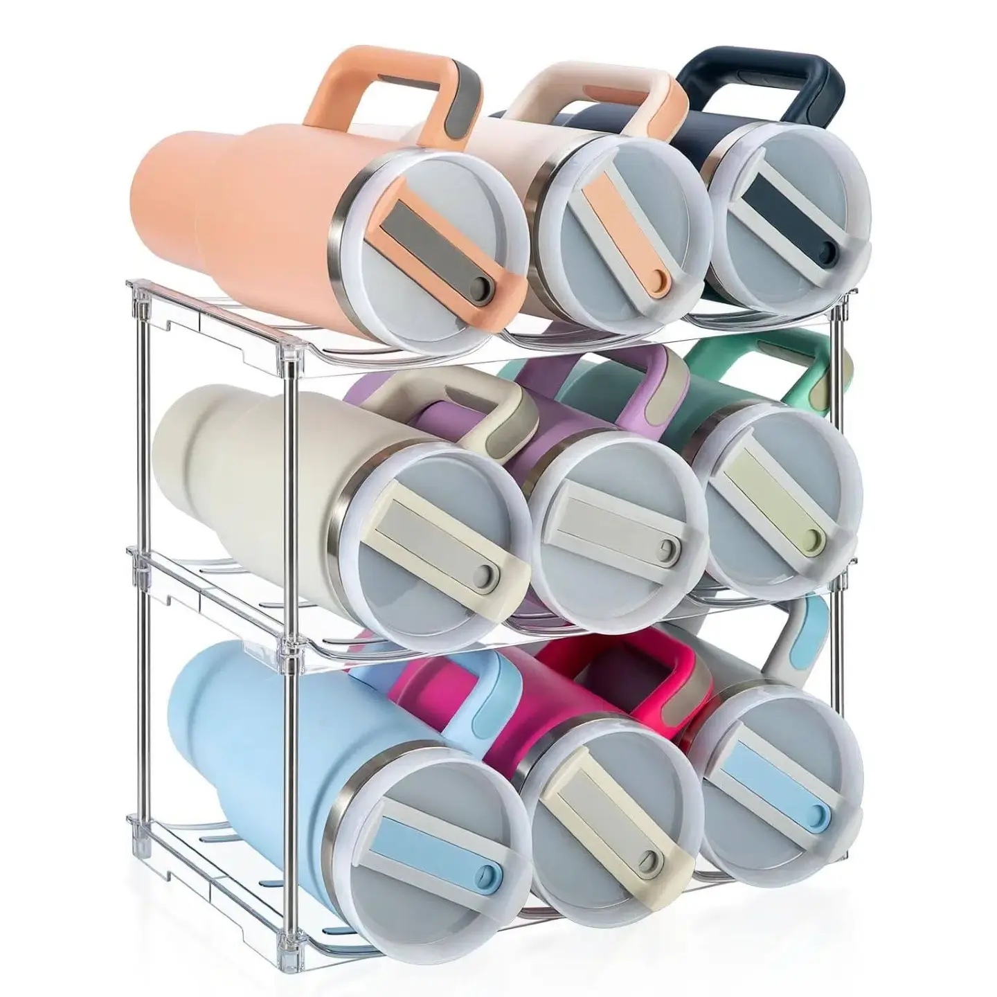 Water Bottle Organizer for Stanley 40 oz TumblerStackable Holder for Kitchen Fridge Cabinet Storage BPAFree Shatter-Resistant Plastic 4 Pack - Utensils, Rolling and a Perfect Mother's Day Gift Choice.