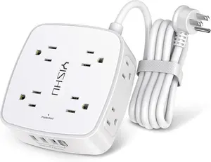 6 Ft Surge Protector Power Strip - 8 Widely Outlets with 4 USB Ports, 3 Side Outlet Extender with 6 Feet Extension Cord, Flat Plug, Wall Mount, Desk USB Charging Station, ETL,White
