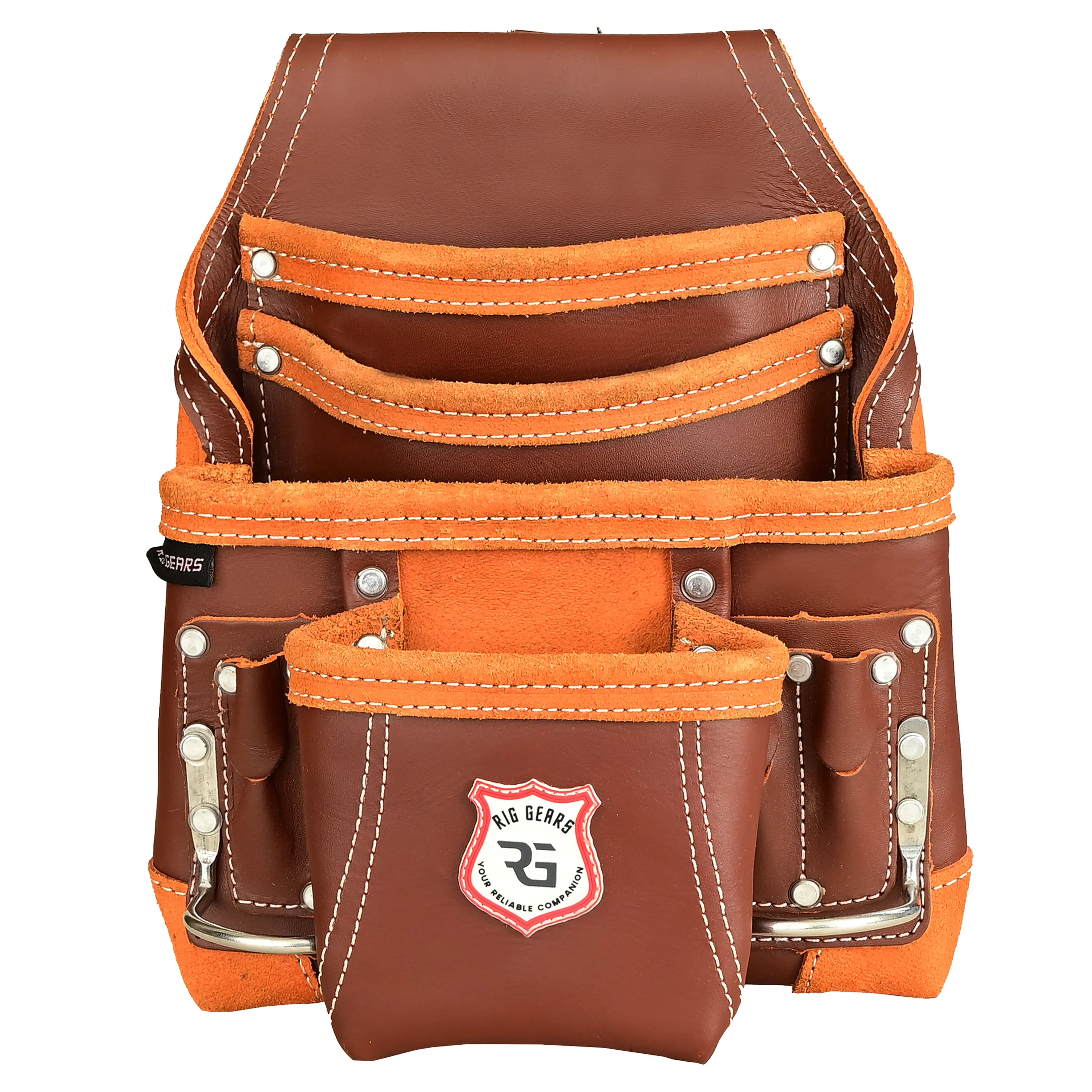 Riggears Heavy-Duty Leather Belt Tool Pouch - 10-Pocket Organizer with Quick Access for Carpenters, Construction Framing Work