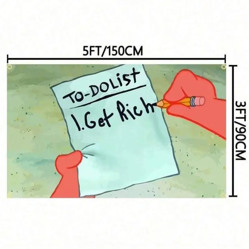 Funny Bright Inspirational Patrick & SpongeBob Grommeted Tapestry - 90x150cm (3x5 FT) Synthetic Polyester Printed To-Do List Get Rich Target Banner, Home Supplies for Bedroom Home Decor