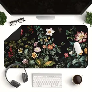 Floral Desk Mat - Cottagecore Dark Academia Design Large Desk Pad for Office & Gaming
