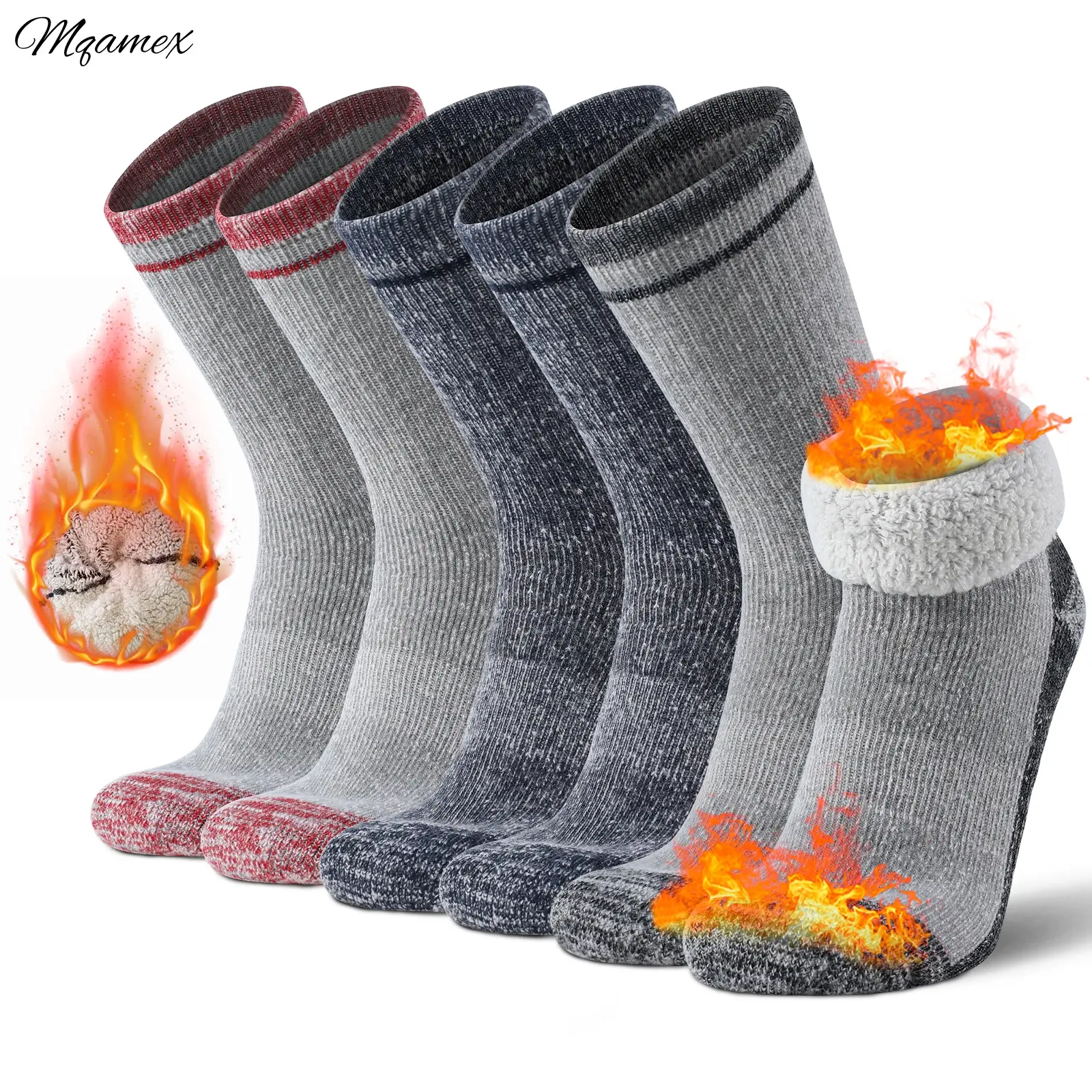 Alpha Menswear Merino Wool Socks - Unisex, Casual, Fleece-Lined, Thick, Minimalist Plain Look, 3 Pairs (1 Pair per Color), Large XL, Machine Washable, Warm Winter Boot Socks for Cold Weather Gifting, One Pair Per Color