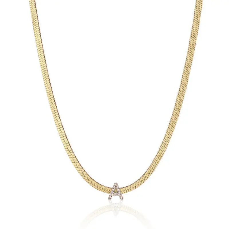 Ettika Initial Herringbone Necklace - 18K Gold Plated | Jewelry for Women | Necklace Extender & Fashion Accessory