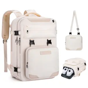 Maelstrom Travel Backpack for Women Men,25L/35L Laptop Backpack Fits 17-Inch Laptop,Waterproof Carry On Backpack for Airplanes with Detachable Crossbody Bag&Shoe Compartment,Beige, Medium