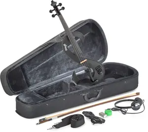 Stagg 14736 4-4 Scale Set with S-shaped Electric Violin, Soft Case & Headphone - Metallic Black