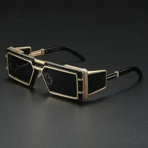 2026 New Style Edgy Futuristic Rectangular Sunglasses, Black-Chrome Metal Frame Cut-Out Accents Fashion Shades, Ideal for TikTok Shop Black Friday & Thanksgiving
