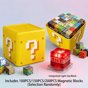 Light Up Magnetic Blocks 100/150/200PCS – Glowing Magnetic Cubes & Building Tiles Set, STEM Montessori Sensory Toys for Kids 3+ Years Old, Spatial Reasoning Training, Mini Educational Toy，Safe Creative Preschool Gift with Storage Box