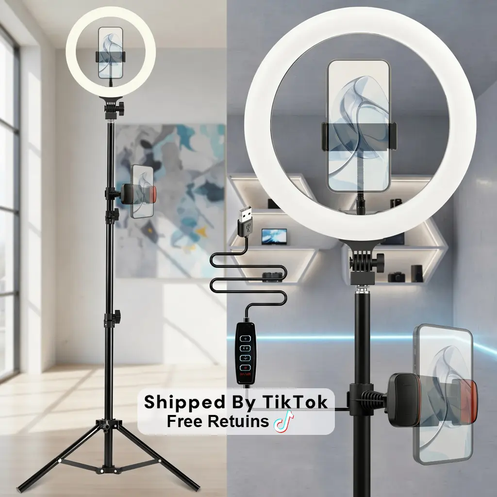 10" Dimmable Ring Light with Warm White Mode, 43in/1.1m Telescopic Phone Tripod, 360° Rotating Smartphone-Camera Mount, 3 Brightness Levels, Content Creator Kit for TikTok Live, YouTube Vlogs (Phone Holders & Mounts Accessory)#tiktokshopbacktoschool