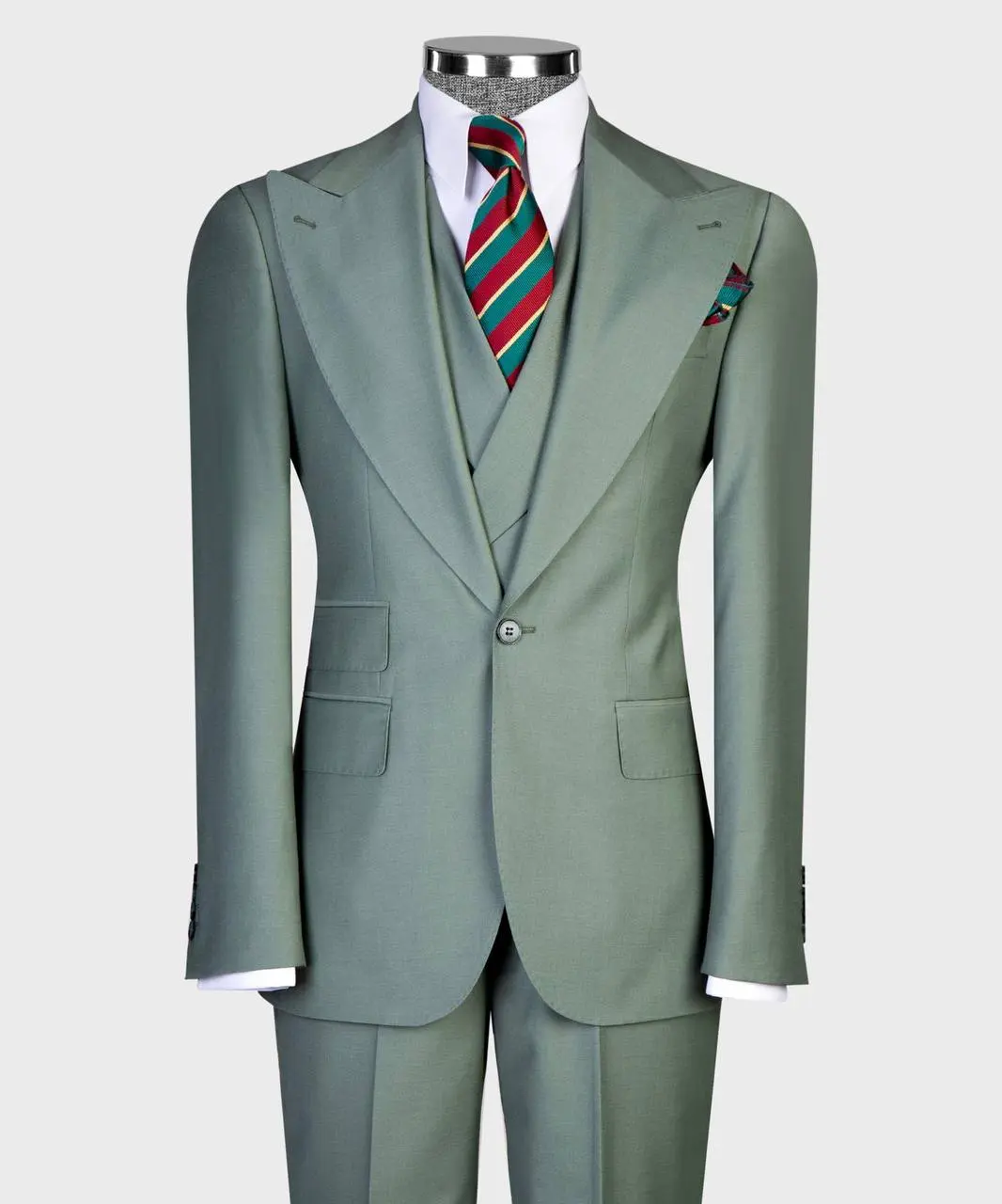 Men's Sage Green Three-Piece Suit for Wedding, Prom & Formal Events