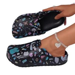 Medical Healthcare Workers Cartoon Print Platform EVA Clogs Mules Walking Shoes with Beautiful Print - Women Footwear Comfort Lightweight Buckle Water-Resistant Stylish & Practical Girl classic slip-on fashion walk shoe slipper Women's