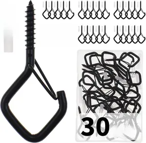 30 PCS Cup Screw-in Hanger Hooks with Safety Buckle, Windproof Screw Hooks Perfect for Hanging Outdoor String Lights, Plants, and Patio Lights,for Ceiling and Wall Mount, 2.2 Inches in Black