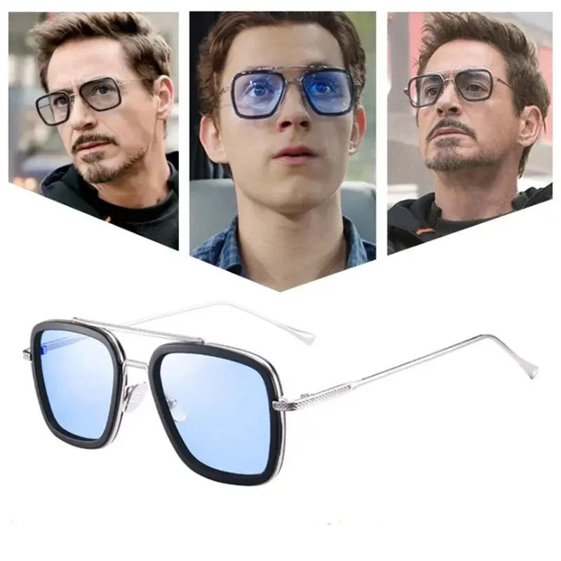 Tony Stark Iron Man Square Frame Sunglasses, Unisex Retro Designer Fashion Sunglasses, TikTok Hot-Selling Retro UV Protection Sunglasses, Suitable for Men and Women for Driving, Beach, and Street Fashion