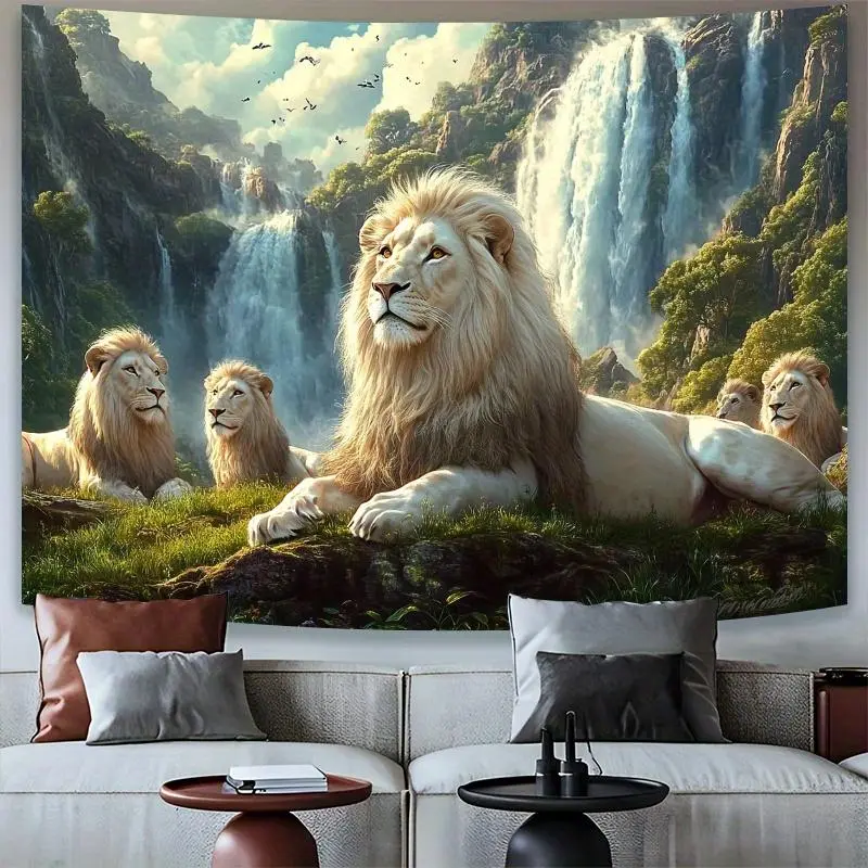 1pc 1-Piece Polyester Majestic Lion Animal Print Tapestry - Wall Decor, Modern Textile, Hangable, Machine Washable, Stain Resistant, No Power Needed, Ideal for Living Room Decor, Versatile Party Backdrop, One-Piece