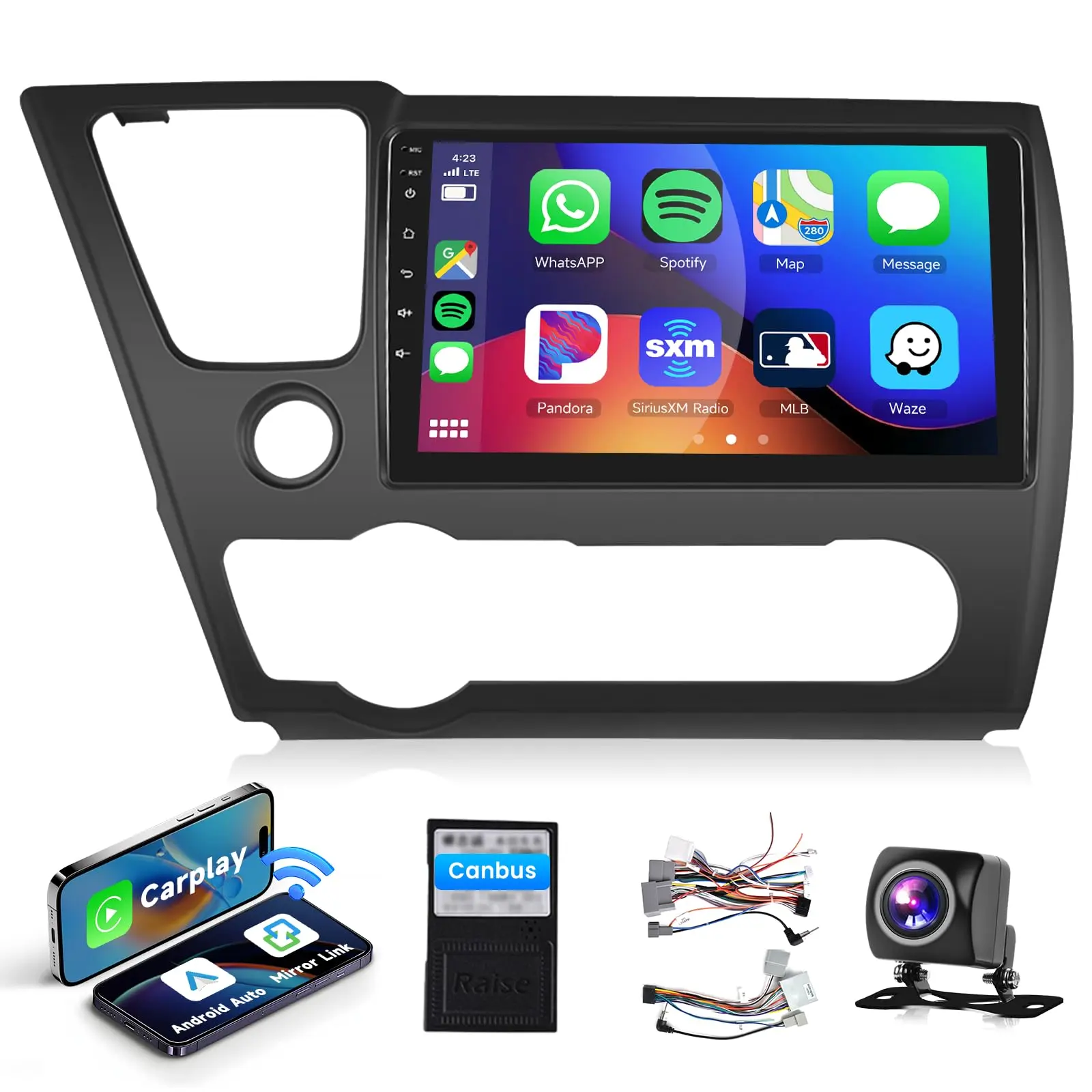 9" Quad Core Android 15 Head Unit for Honda Civic 2013-2017, 2G+64G, 4*45W, Wireless CarPlay, Android Auto, Bluetooth Mirror Link, GPS Navigation, FM Radio with RDS, WiFi, SWC, Backup Camera, Voice Assist, Father's Day Gift Option, Car Media Player, 9 Inc