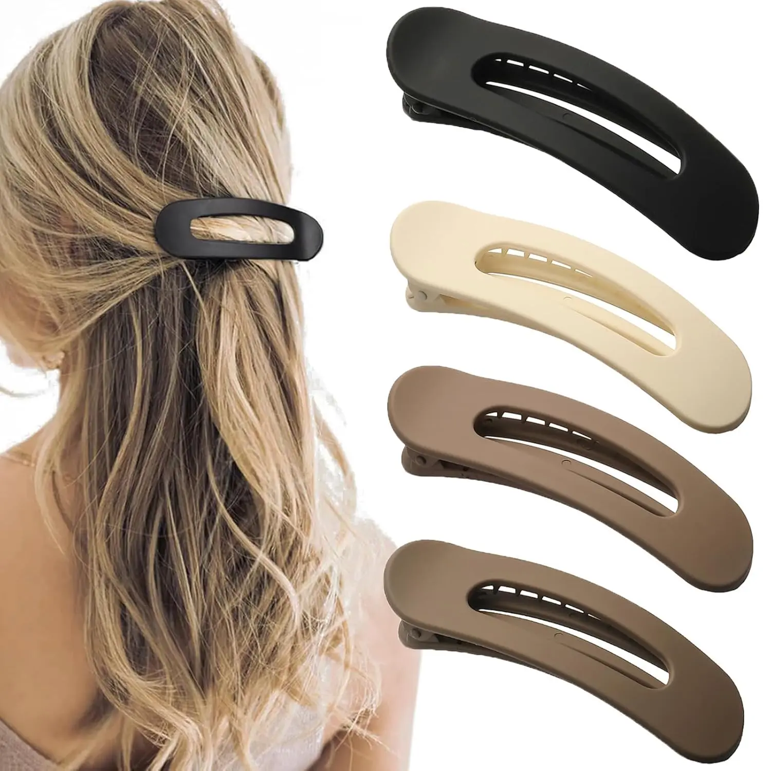 4 PCS Flat Claw Clips, Large Lay Flat Hair Clips for Women Girls, Strong Hold Non-slip Hair Claws for Thick Thin Hair