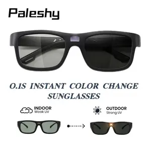 Paleshy 0.1 Seconds Photochromic Polarized Sunglasses Square UV Protection Smart Glasses for Men Women Lightweight TR Frame Durable Eyewear Wearable Card