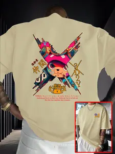 Anime Style Joejoe Printed Short Sleeve T-Shirt, Japanese Anime High Street Trendy Loose Fit Half Sleeve, Perfect for Manga Fans Collection