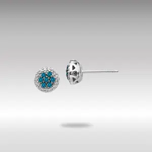 White 14K Gold Blue/White Diamond Cluster Post Earrings - Model EM5461-BD-025-WA