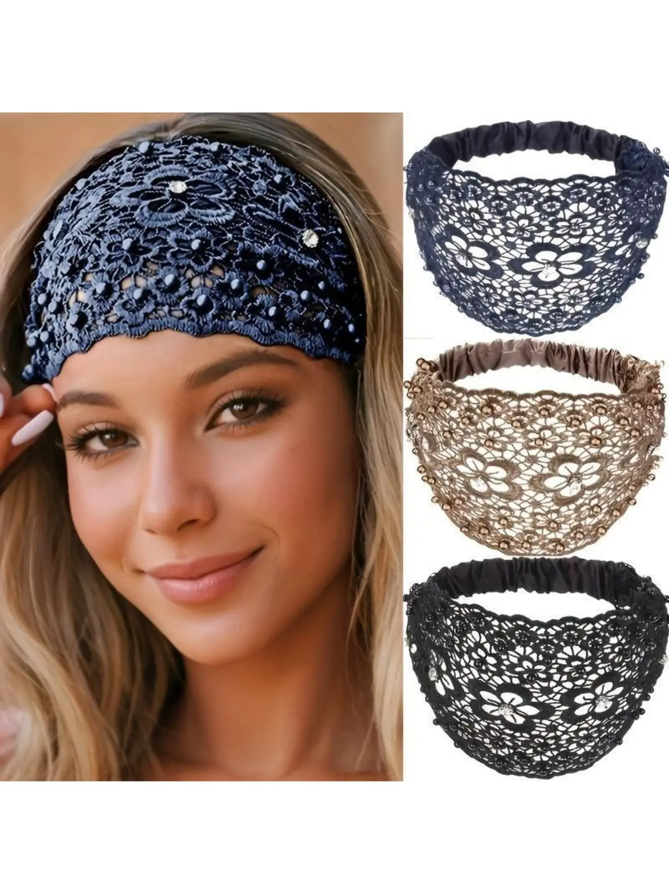 Women Bohemian Crystal Pearl Wide Hairbands Set, Floral Hairband, Boho Hair Accessories, Elegant Design for Weddings, Vacations & Daily Wear, Perfect Hair Accessories