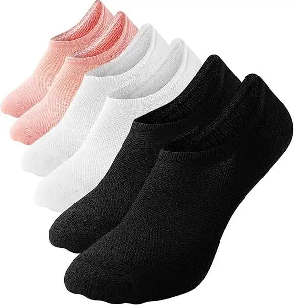 WANDER Women's 6 Pairs No Show Socks, Athletic Cushioned Liners in Combed Cotton Spandex Fabric with Mesh & Non-Slip Heel, Fit, Comfortable, Pure Cotton Sports Socks, Day, Elastane Sports Socks