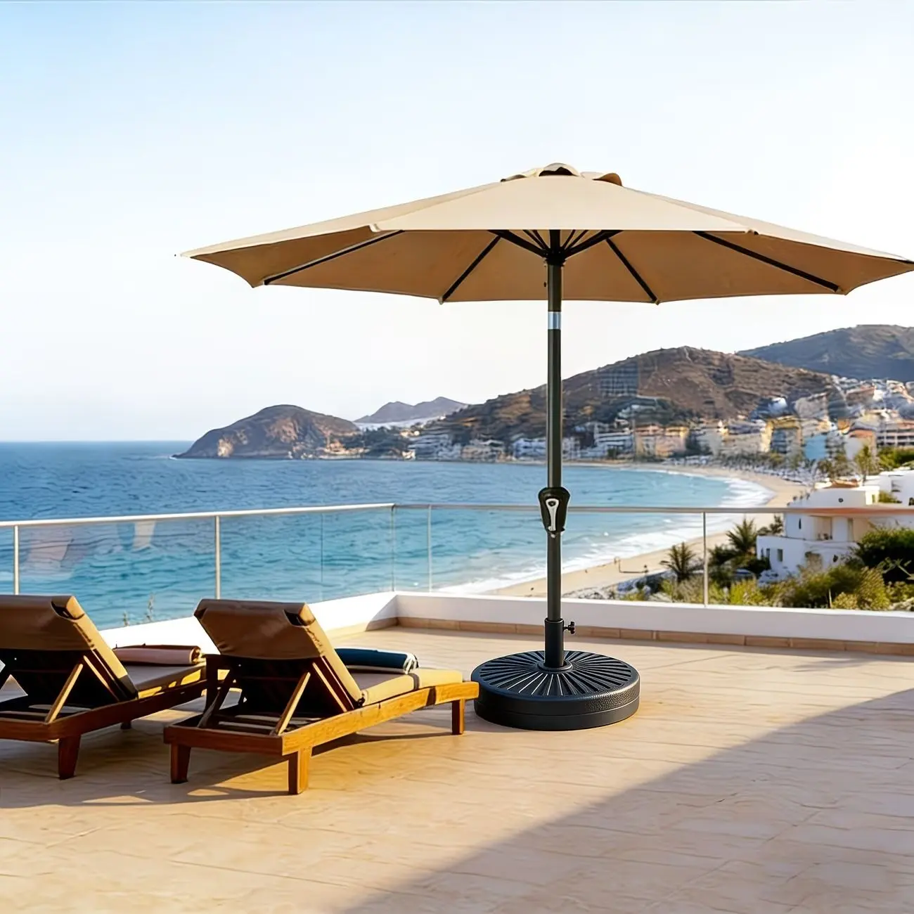 9FT Outdoor Patio Market Umbrella with Tilt & Crank, 8-Rib Stable Sun Shade Canopy for Patio, Beach, Deck