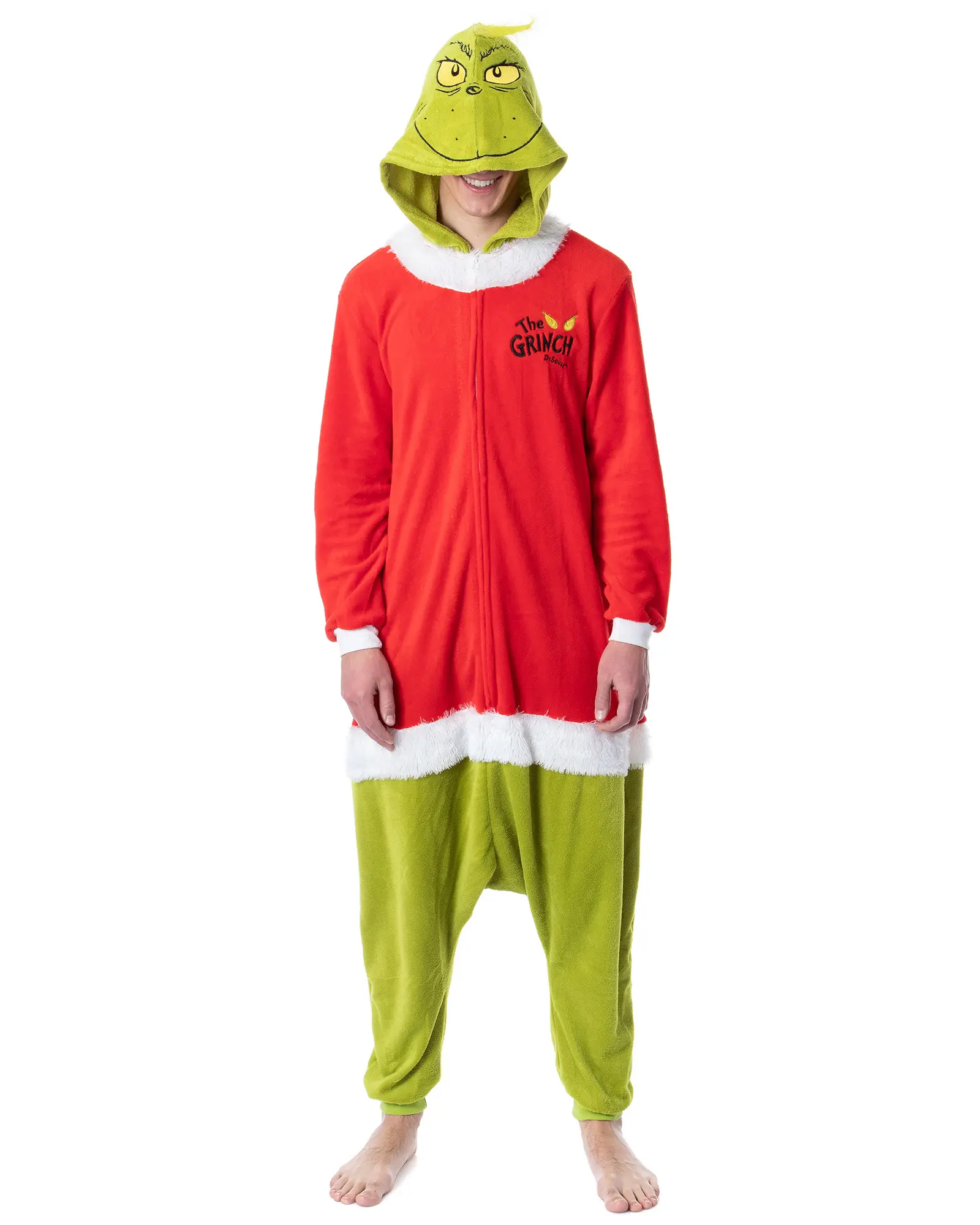 Mens' The Grinch Santa Hooded Costume Union Suit One-Piece Pajama
