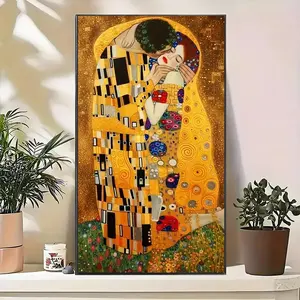 The Kiss by Gustav Klimt, 5D Diamond Arts Colorful Painting Kit, DIY Diamond Arts Colorful Painting by Numbers Kit, Diamond Painting Kits, Wall Art Decor for Home