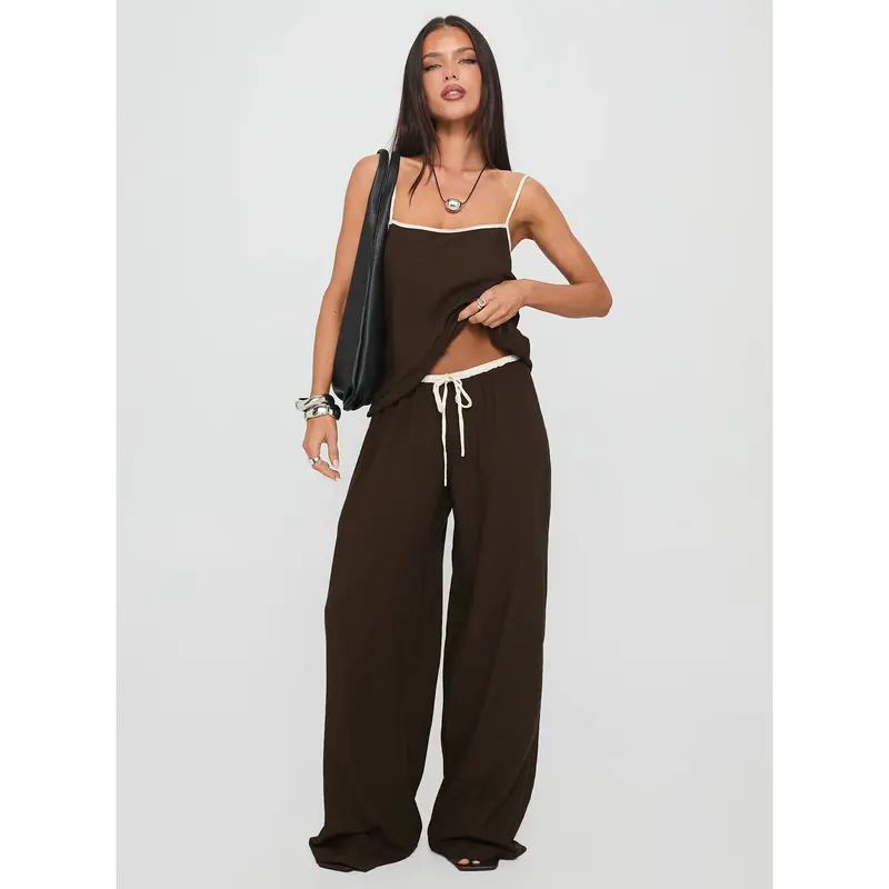 Nolei Contrast Pant Set Chocolate / White