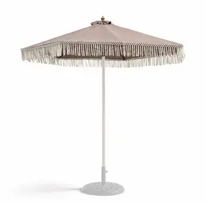 FORMOSA 9ft 6 Ribs Replacement Umbrella Canopy w/ Tassels in Taupe (Canopy Only) Heavy Duty, Durable, Outdoor Use, Beach Umbrella