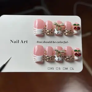 10pcs high-end Hand-painted zebra stripes, three-dimensional bows, cherries, and sparkling pile diamonds Handmade Press On fake nails Nail Charms
