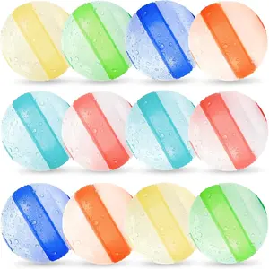 12 Pcs Reusable Refillable Water Balloons, No Magnet Quick Fill Self Sealing Soft Silicone, Summer Backyard Pool Beach Water Toys for Kids Ages 4-12