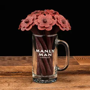 Beef Jerky Flower Bouquet & Beer Mug - Sturdy Mug with Edible Flowers, Gift Box with Reusable Drinkware