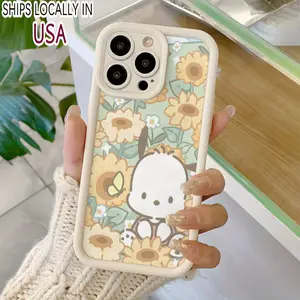 Cute Phone Case Featuring Sanrio'S for pochacco And Sunflowers, Officially Licensed by Sanrio, Fully Protective And Shock-Resistant, Compatible with Iphone Models 16/15/14/13/12/11 Pro Plus And Pro Max.