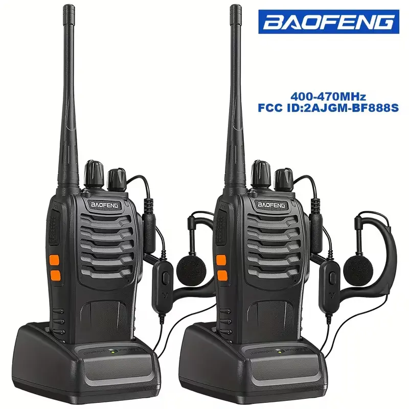 BAOFENG BF-888S Walkie Talkies, UHF 400-480MHz 16-Channel Two-Way Radios with Flashlight & Earpiece, Long-Range Rechargeable Handheld Transceiver for Adults, Hiking, Camping, Security, Construction – 2pcs
