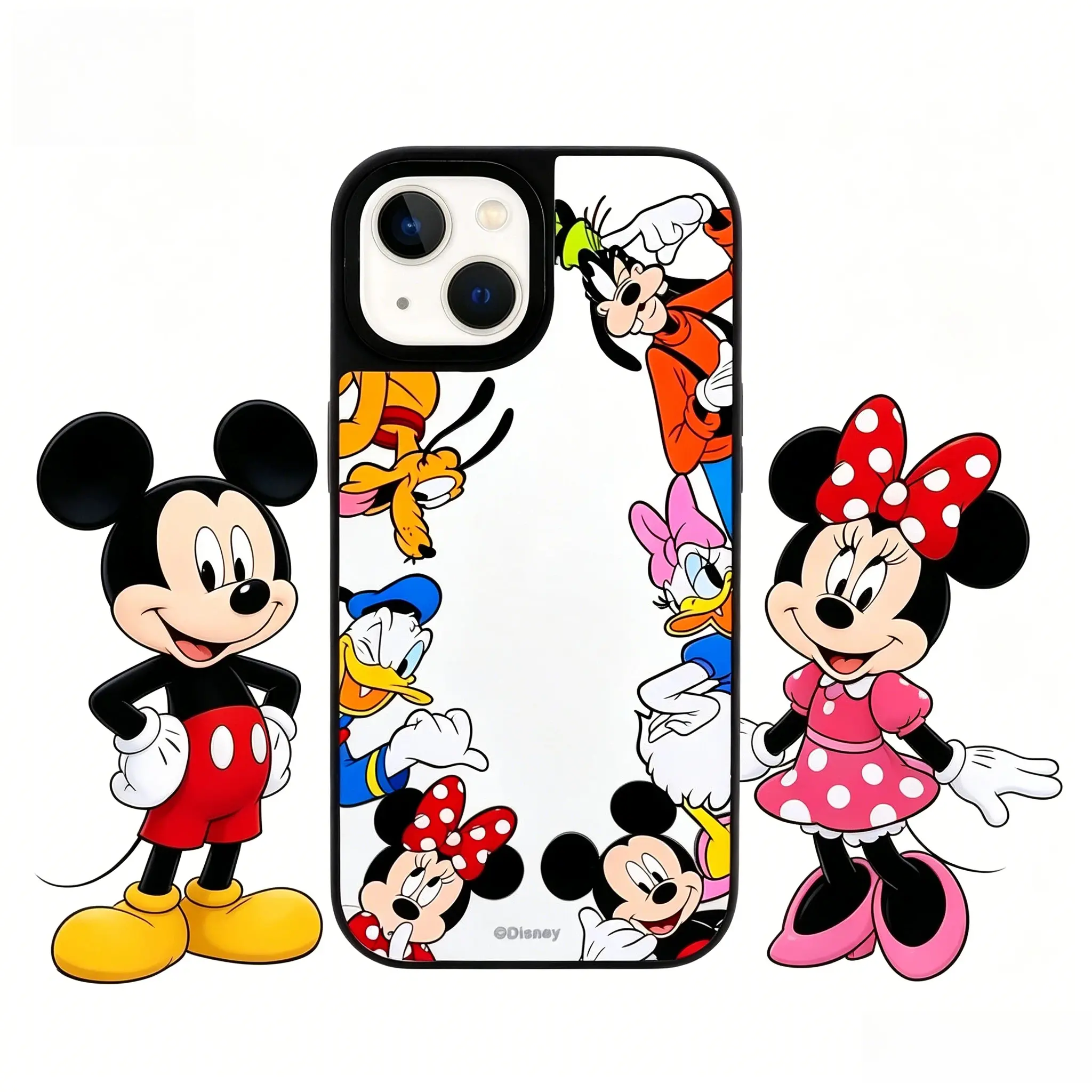 Disney Cartoon Characters Phone Case Mirror-Finish Phone Case with Mickey Minnie & Friends Design for Stylish Protection