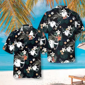 Tropical Bowling Hawaiian Shirt, Funny Bowling Shirt, Best Gift For Bowling Lovers, Short Sleeve Casual Button Down Shirts Summer Beach Shirt, Tropical Floral Shirt