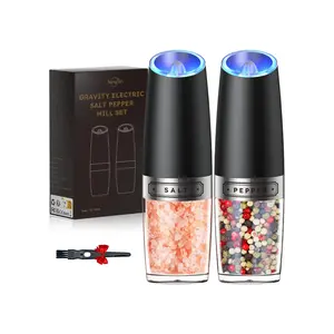 Gravity Electric Salt and Pepper Grinder Set Automatic Shakers Mill Grinder with LED Light, BATTERY POWERED Adjustable Coarseness One Hand Operation, Upgraded Larger Capacity
