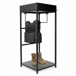 43.3" Police Gear Rack with 4 Hooks, Free-Standing Tactical Duty Gear Organizer, All-Iron Armor Carrier Vest, Belt, Boots & Uniform Storage Stand for Police Officers, Garage, Home & Station Use