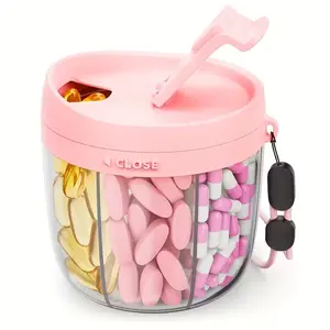 Cute Pink Pill Dispenser with 7 Large Compartments Portable Organizer BPA-Free Wide Opening Anti-Mix Travel Pill Container Healthcare Color-Coded Weekly Pill Organizer