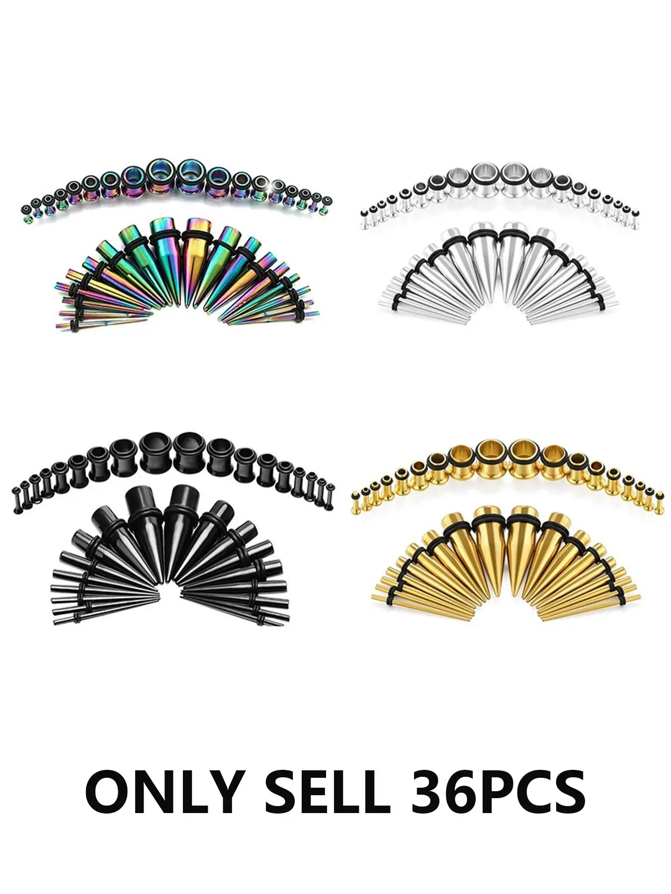 36pcs Ear Gauges, Stretching Kit, Ideal Gift, Implant-Grade Stainless Steel Eyelets, Tapers & Plugs, Expander Set, Body Piercings for Women & Men